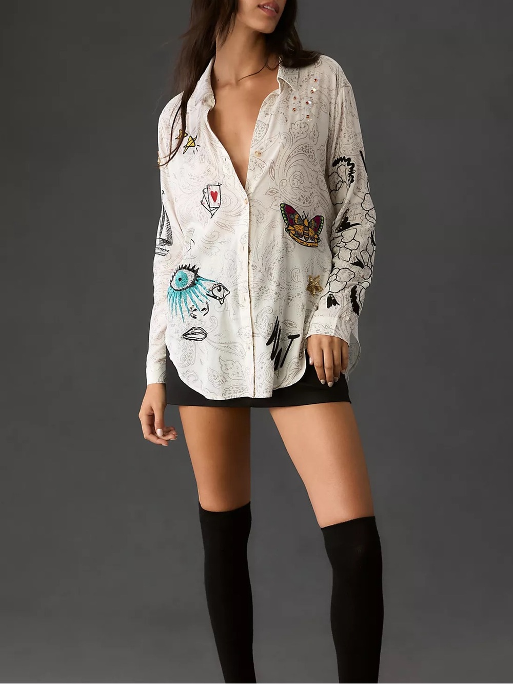 NWOT Pilcro Souvenir Embellished Buttondown Shirt Women’s Small - Picture 4 of 15